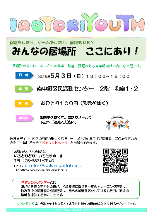 発達に課題がある当事者（年齢問わず）と家族の居場所