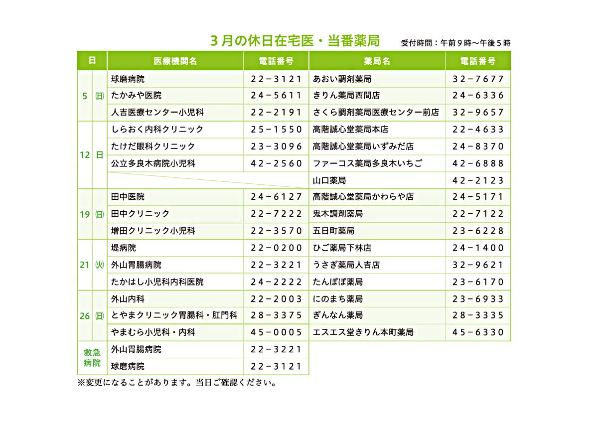 3月　休日在宅医