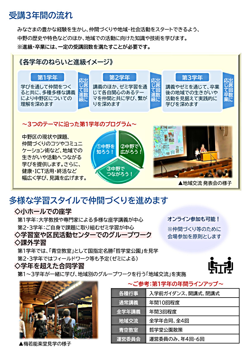 なかの生涯学習大学　入学説明会