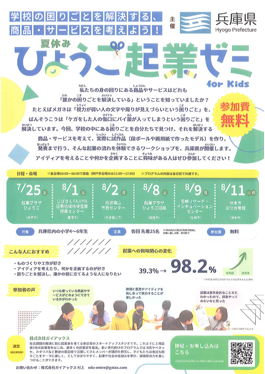 夏休み　ひょうご起業ゼミ　for kids