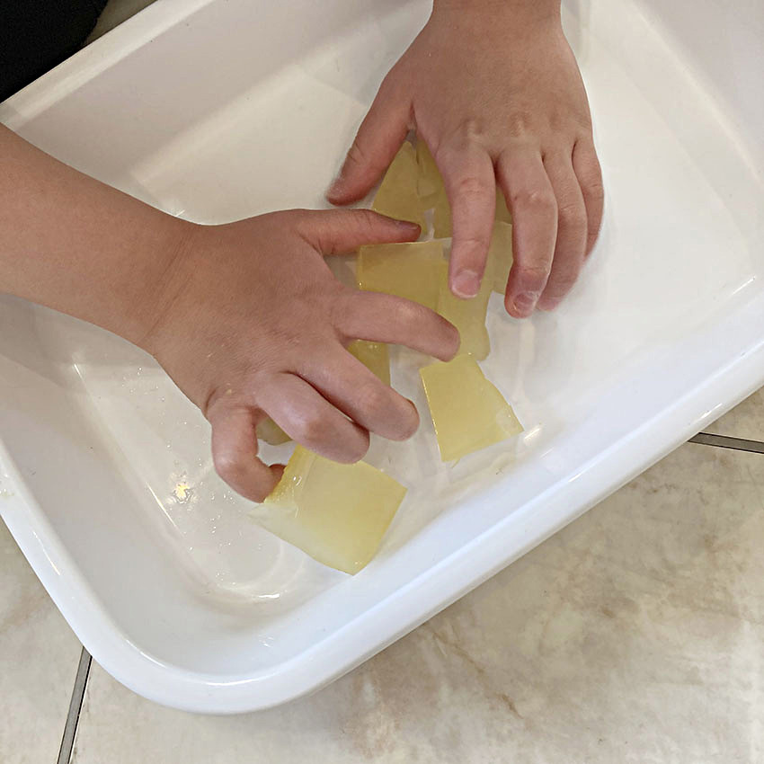 1歳からのセンサリープレイ「寒天あそび」