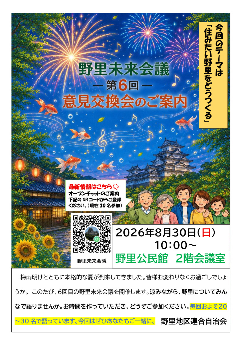 第6回　野里未来会議
テーマ「住みたい野里をどうつくる」