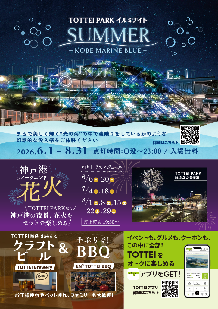 “光の海”で波乗り気分！『TOTTEI PARK イルミナイト SUMMER －KOBE MARINE BLUE －』（観覧無料）