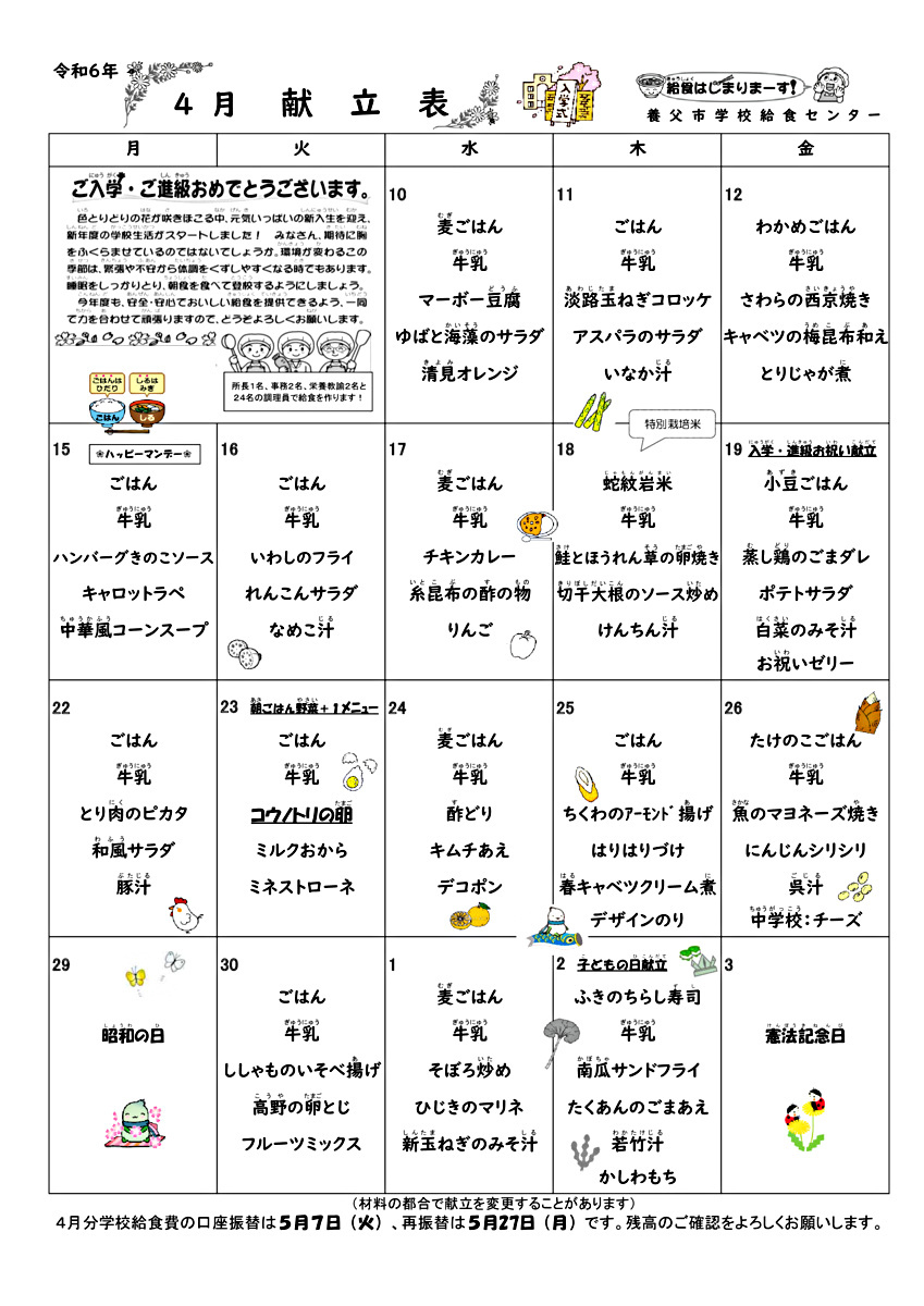 ４月学校給食献立表