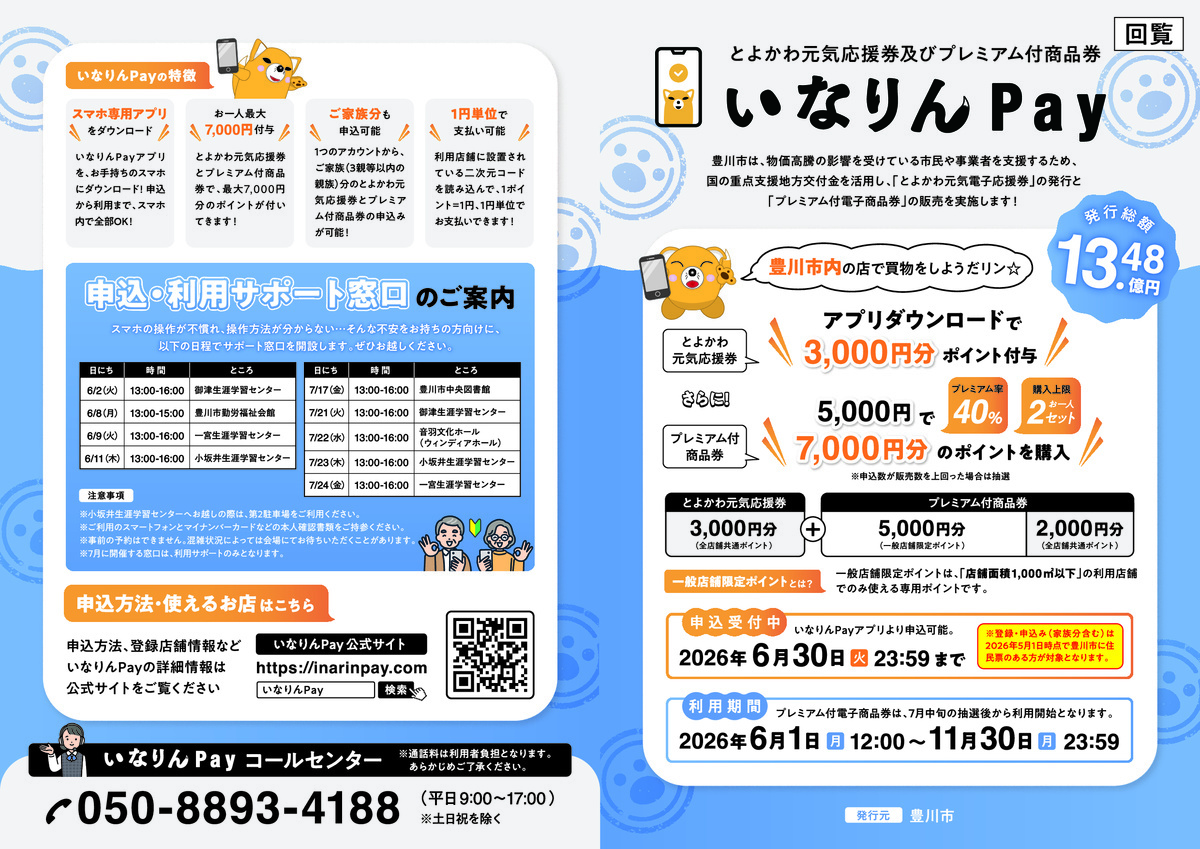 「いなりんPay」申込・利用サポート窓口