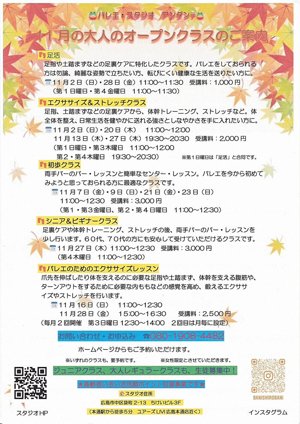 バレエ・スタジオ　アンダンテ　大人のオープンクラス