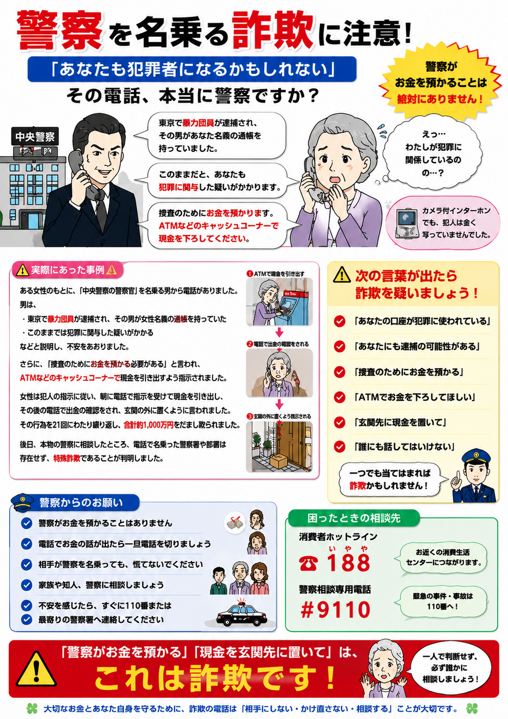 警察を名乗る詐欺に注意
