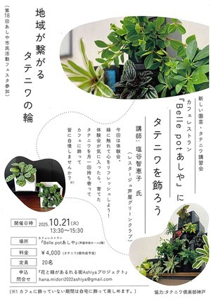新しい園芸・タテニワ講習会　カフェレストラン「Bell pot あしや」にタテニワを飾ろう