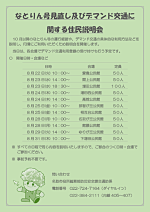なとりん号及びデマンド交通に関する住民説明会
