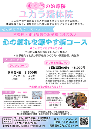 心の疲れを癒やす新コース　　　ユカラ矯体院