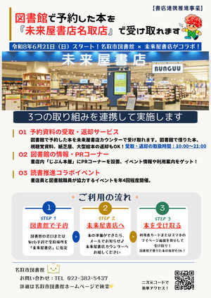 名取市図書館　『未来屋書店名取店』受け取り開始