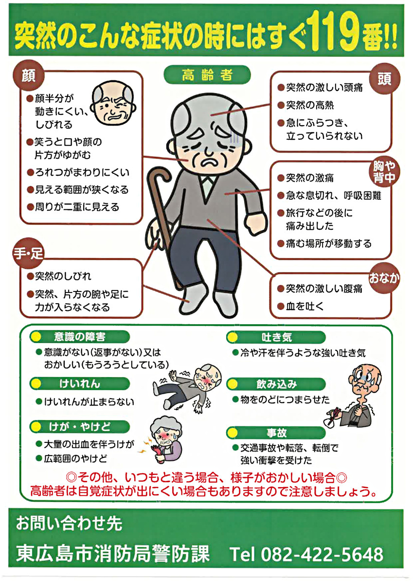 こんな症状の時にはすぐ119番・消防局
